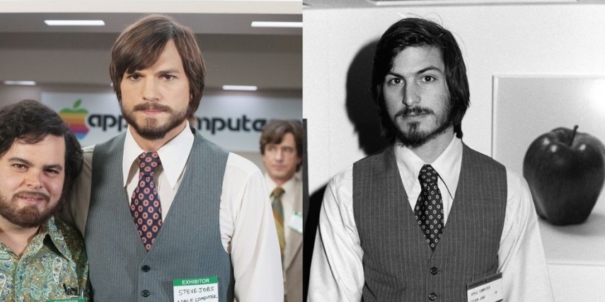 Ashton Kutcher na pele do cofundador da Apple, Steve Jobbs, no filme 'Jobs'.