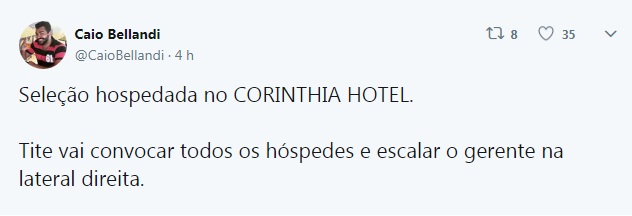 O hotel, em São Petersburgo, chama Corinthia, quase o mesmo que o clube brasileiro do qual o treinador Tite também já foi técnico