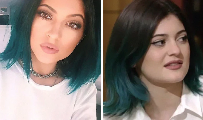 Kylie Jenner no mesmo dia no Instagram e na TV